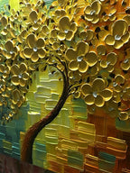 YaSheng Art - hand-painted Oil Painting On Canvas textured wall art golden Flowers Paintings Modern Home Decor Wall Art bedroom aesthetic Abstract Art picture Ready to hang 30x30inch