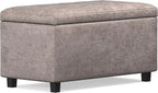 SIMPLIHOME Cosmopolitan Storage Ottoman - 34 inch Wide Upholstered Vegan Leather Rectangle Storage Ottoman Bench in Distressed Grey Taupe, Transitional Tufted Ottoman for Living Room with Lift-Up Lid