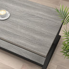 HSH Rustic Grey Coffee Table, Modern Minimalist Living Room Table with Storage Shelf, Industrial Simple Metal Wooden Center Table, 2 Tier Rectangle Cocktail Tea Table for Home Office Bedroom, 39 Inch