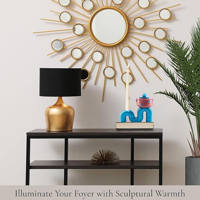 Centerpiece Pedestal Bowl & Candle Holder Stand – Rose Gold and Teal Stone Accents
