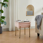 Vanity Stool Chair, Small Ottoman Stool with Storage, Makeup Vanity Chair with Anti-Slip Feet, Footstool Ottoman with Metal Legs, Storage Chairs for Makeup Room, Bedroom, Living Room (Pink)