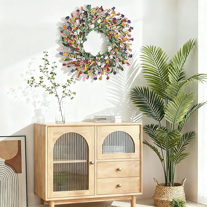 Wreaths for Front Door, 24 Inch Spring/Summer Front Door Wreath, Colorful Paper Flower Wreath for All Seasons for Indoor Home Wall Window Office Wedding Farmhouse Decor (Mixed)