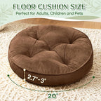 Floor Pillow Set of 2, Memory Foam Meditation Cushion, Floor Cushions for Adults Sitting, Large Round Seat Cushions for Yoga, Living Room, 20x20 Inch (Round | Brown)
