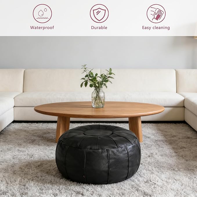 Thgonwid Unstuffed Moroccan Ottoman Pouf Cover, Ottoman Footstool Storage Solution, Bean Bag Chair, Foot Rest, Black