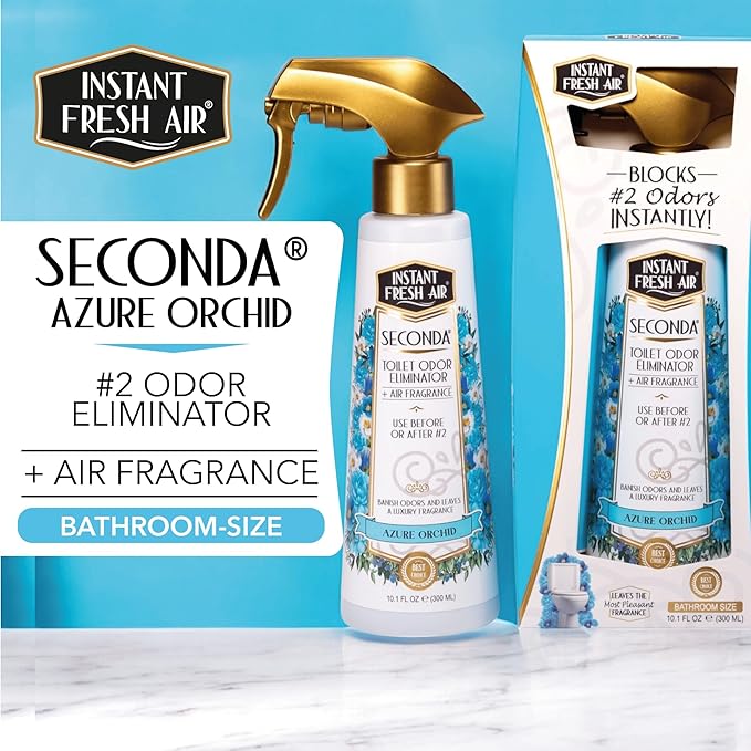 'Seconda' Toilet Spray - Bathroom Air Freshener & Toilet Bowl Odor Eliminator - For Home, Business, School - Bathroom Deodorizer Portable for Travel - Orchid Fragrance - 10.1 fl oz.