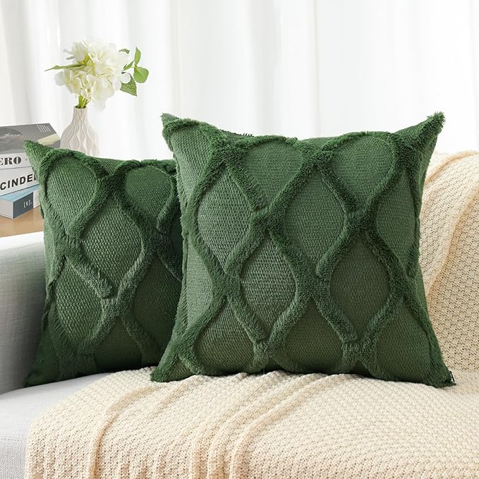decorUhome Spring Euro Sham Throw Pillow Covers 26x26 Inch Set of 2, Soft Plush Faux Fur Wool Forest Elf Couch Pillow Covers, Decorative Neutral Pillow Cases for Bed Sofa Living Room Home Decor
