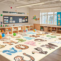 ABC Kids Rugs for Playroom - 9x12 Feet Large Classroom Rug for Kids Preschool Educational Learning Animal, Alphabet Rugs Children Toddler Nursery Kindergarten Decor, Beige
