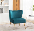 Thia Armless Velvet Accent Chair for Living Room, Elegant Seat with Nailhead Trim, Gold Metal Legs and Comfortable Curved Back, 28" D x 25" W x 29.5" H, Bluish Green