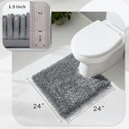 Yimobra Toilet Rugs U Shaped Washable, Extra Thick Soft Absorbent Chenille Contour Bathroom Rugs for Toilet 24x24 Inch, Quick Dry Non Slip Toilet Mat for Bath Floor, Silver
