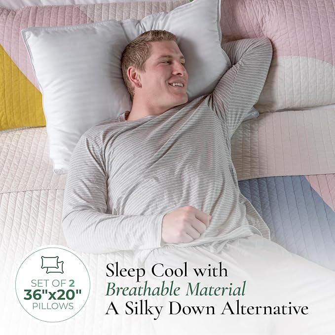 Fern and Willow Premium King Size Bed Pillows - Set of 2, 36"x20" - Luxurious Ultra-Soft Cooling Pillow - Hotel Quality, Down Alternative Fill, Medium Firm Support for Side, Back & Stomach Sleepers