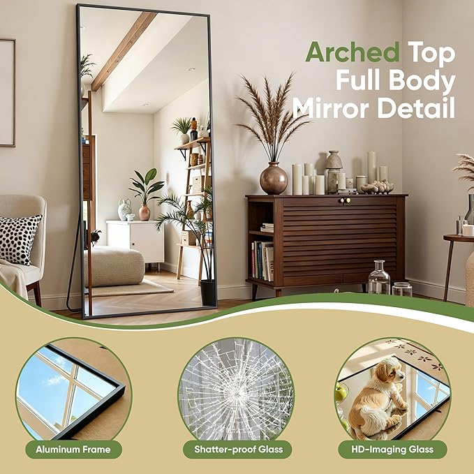Full Length Mirror, 72"x44" Full Body Mirror, Oversized Floor Mirrors, Leaning Free Standing Mirrors, Hanging Mounted Large Mirrors for Bedroom Dressing Room, Cloakroom, Black