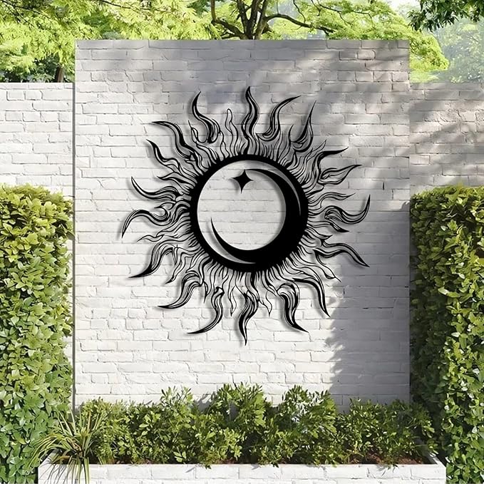 KingGenius Sun Moon Star Wall Decor,Metal Sun Wall Art,Sun Moon Art,Celestial Decor (Silver, 35.4"x35.4"/90x90cm, Metal Wall Art)