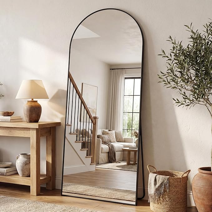 Antok Full Length Mirror, 58"x21" Floor Mirror, Arched Floor Standing Freestanding Arch Full Body Mirrors with Stand for Bedroom, Hanging Mounted for Living Room Cloakroom,Black