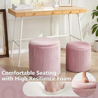 Royal Windsor Round Ottoman with Storage Set of 2,Vanity Stool with Storage for Bedroom, Ottoman Coffee Table,Small Velvet Foot Stool for Living Room, Pink