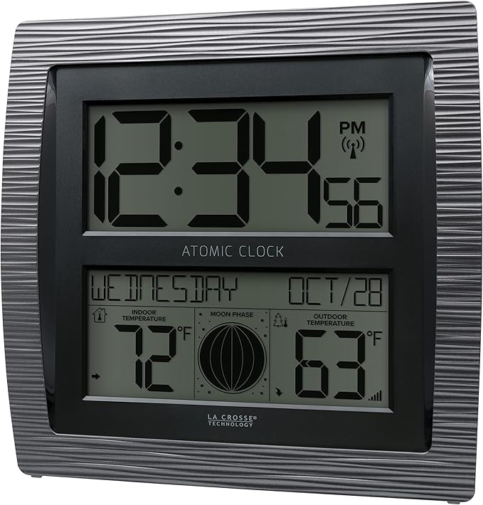 La Crosse Technology BBB86118-INT Curved Atomic Digital Clock with Moon Phase & Temperature
