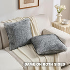 FUTEI Grey White Decorative Throw Pillow Covers 18x18 Inch Set of 2,Soft Faux Raccoon Fur Textured Cushion Case,Modern Home Luxurious Decor for Couch Bed Living Room