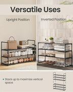 SONGMICS Shoe Rack, 3-Tier Shoe Organizer, Metal Storage Shelf, Upright or Upside Down, for 16-20 Pairs, Stackable, for Entryway, 11.8 x 36.2 x 21.7 Inches, Black ULSA303B02