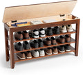 Shoe Storage Bench for Entryway - 4 Tier Shoe Rack for Front Door Entrance, Rubberwood Shoe Rack with Bench Height Adjustable, Entryway Bench with Shoe Storage for Any Room (Walnut, 39.4" W)