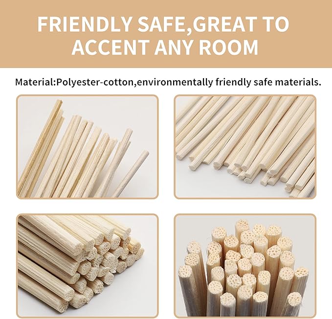 VFULIE 100PCS Reed Diffuser Sticks, 10 Inch Natural Rattan Wood Sticks Essential Oil Aroma Diffuser Sticks Refill Replacement for Aroma Fragrance (Primary Color)