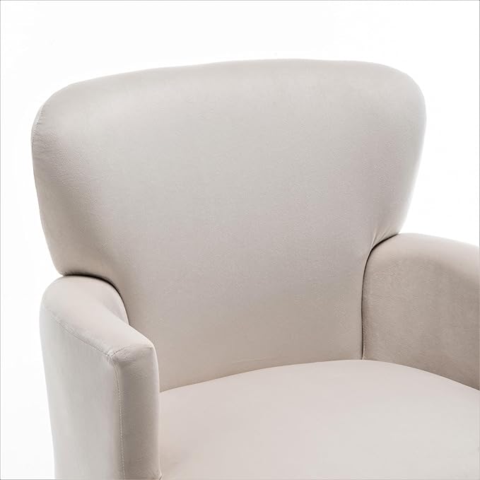 Trendy Velvet Accent Chair with Gold Metal Legs, Upholstered Armchair for Small to Mid-Size Spaces, Modern Living Room, Bedroom, Vanity Desk and Entryway, Ivory