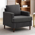 Mid-Century Accent Chair,Modern Linen Fabric Armchair for Living Room,Comfy Upholstered Reading Accent Chairs for Bedroom,Single Sofa Chair with Wood Legs (Dark Grey, 1 Pack)