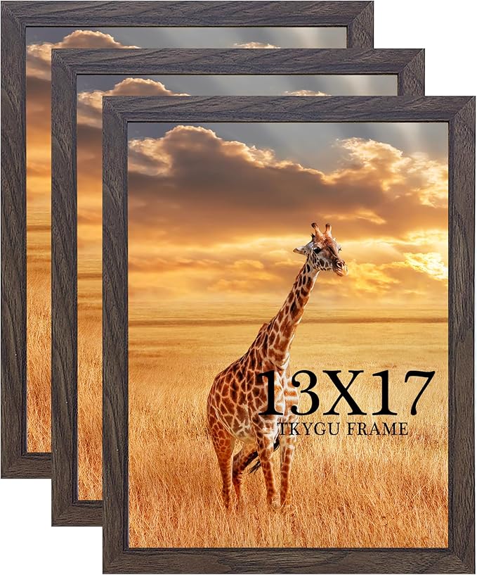 13x17 Picture frame Set of 3, wooden frame walnut for 13 x 17 Inch Picture Poster Photo with Durable Shatter Resistant Plexiglass,Wall Gallery 13 by 17 frame for Wall best gift