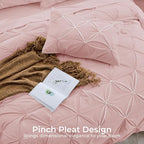 Sasttie California King Comforter Set, 7-Piece Bed in a Bag, Pintuck Bedding Sets for All Season, Includes Comforter, Flat Sheet, Fitted Sheet, Pillowcases and Pillowshams, Rose Gold