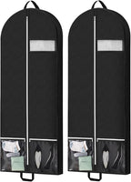 54" Garment Bags for Travel and Storage, Travel Suit Bags for Men Women with 2 Clear Pockets, Storage bags for Clothes, Suits, Dress, Shirts, Coats 2pcs Black