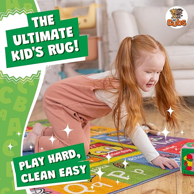 KC Cubs 8x10 ABC Alphabet, Seasons, Months & Days Rug – Educational Play Mat Carpet for Kids, Toddlers, Nursery, Classroom, Playroom, Baby Daycare