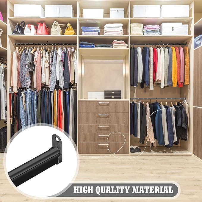 Tandefio Chrome Closet Rod 92 Inch with Oval Closet Rod 6 End Supports for Laundry Room Hanging Clothes Waterproof Shower for Curtains(Black,2 Sets)