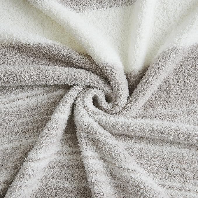 WRENGONGE Taupe Throw Blanket, 50x70 Soft Cozy Striped Throw Blankets for Couch, Sofa, Bed, Travel, Lightweight Fluffy Warm Plush Decorative Blankets for Women, Men Gift
