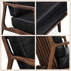 Poly & BARK Verity Leather Accent Chair – Armchair with Walnut Wood Frame – Fashion-Forward Lounge Seating for Living Room – Upholstered in Midnight Blue Leather for Modern Style