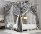 4 Corners Post Princess Curtain Bed Canopy Double Layer Cozy Mosquito Net Mesh and Cloth for Girls Adults Bedroom Decoration (Double-Grey/White, 53" W*78" L*82"*H/(Full))