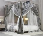 4 Corners Post Princess Curtain Bed Canopy Double Layer Cozy Mosquito Net Mesh and Cloth for Girls Adults Bedroom Decoration (Double-Grey/White, 78" W*86" L*82"*H/(King))