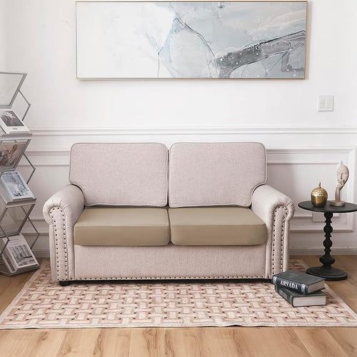 100% Waterproof Couch Cushion Covers, Replacement Sofa Cushion Covers, Stretch Individual Sofa Seat Cushion Slipcovers Furniture Protector for Kids Pets (2-Piece Loveseat Cushion Cover, Sand)