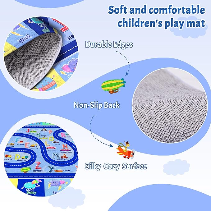 Kids Rug for Playroom, Educational Classroom Rug for Kids Room, Washable Nursery Rugs, Soft Non-Slip Play Mat for Learning ABC Carpet, Vehicles, Numbers, Animals, Colors, Shape, Season 4x6 Feet