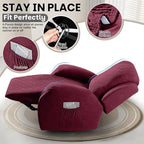 VANSOFY Oversized Recliner Chair Covers, 4-Pieces Stretch Recliner Cover Jacquard Soft Reclining Chair Slipcover Furniture Protector with Elastic Bottom for Lazy Boy Recliner(Wine)