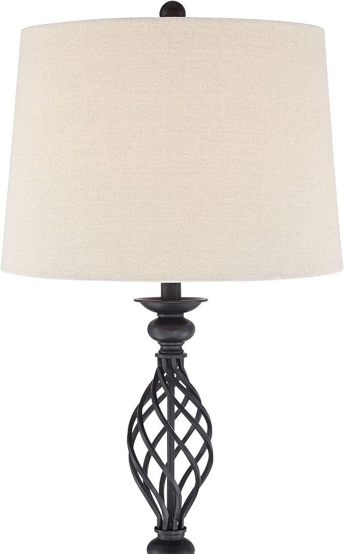 Franklin Iron Works Annie Rustic Farmhouse Industrial Vintage Floor Lamp Standing 63" Tall Bronze Iron Scroll Font Cream Hardback Drum Shade Decor for Living Room Reading House Bedroom Home