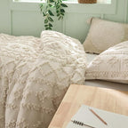 Bedsure Tufted Boho Comforter Set Twin Size - Beige Boho Bed Set, GentleSoft™ 2 Pieces Farmhouse Shabby Chic Embroidery Bedding, Gifts for Woman, Soft Jacquard Twin Comforter for All Seasons