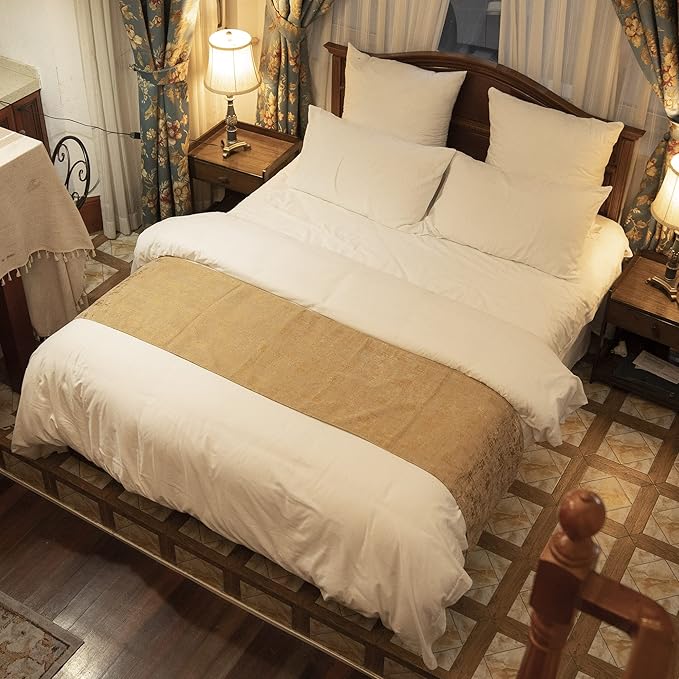 OSVINO Solid Color Chenille Soft No Fading Modern Bed Runner Bedding Scarf Protection (240X50cm for 180cm Bed, Gold)