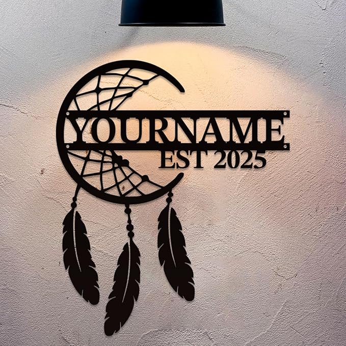 Personalized Dream Catcher Metal Wall Art - Custom Name Iron Sign for Home Decor, 8-30 Inch Black (Style B)