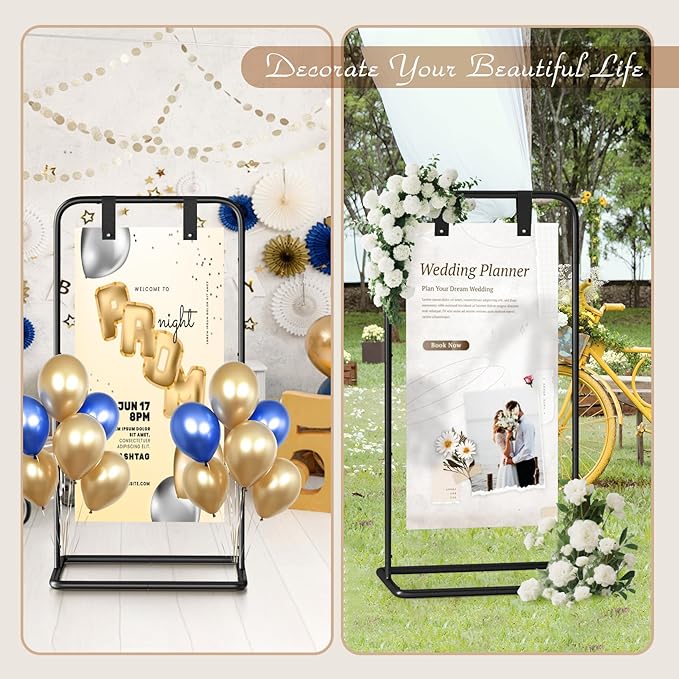 Wedding Welcome Sign Stand, Adjustable Welcome to Our Wedding Sign Holder,Heavy Duty Easel Stand for Sign, Wedding Seating Chart Stand, Easel for Display (Black)