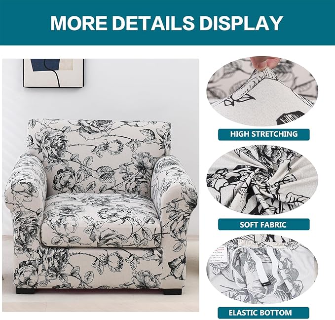 KRFOONN 2 Piece Chair Covers Printed Sofa Covers Couch Covers Washable Armchair Sofa Couch Slipcover Furniture Protector with Elastic Bottom for Living Room (Armchair, Color33), Small