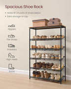 VASAGLE Shoe Rack for Entryway, 6-Tier Shoe Rack Organizer with Storage Shelves and Spacious Top, Freestanding, Adjustable, Industrial, Rustic Brown and Ink Black ULBS044KD01