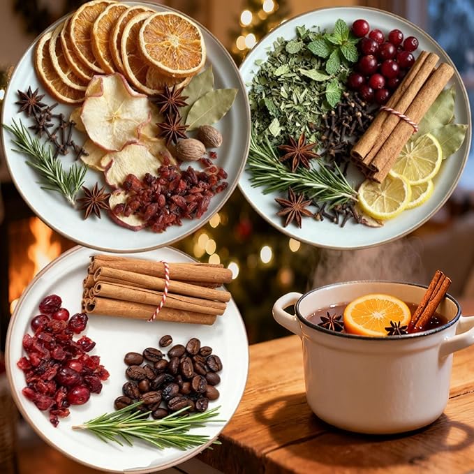 Intention Simmer Pot Blends,Potpourri Simmer Pot for Stove, Potpourri Simmering Fall Home Fragrance for Housewarming, Christmas,with Herbs, Dried Fruit (A+B+C,1Set)
