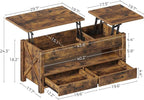 Seventable Coffee Table, 47.2" Lift Top Coffee Table with 2 Storage Drawers and Hidden Compartment, Farmhouse Center Table with Wooden Lift Tabletop, for Living Room,Rustic Brown