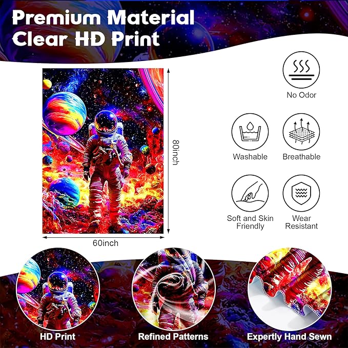 NYZE Astronaut Space Tapestry for Bedroom, Glow in the Dark Room Decor Wall Tapestries, Cool Galaxy Planet Wall Hanging, Wall Hanging for Men Guys Gamer Room Dorm Living Room 60x80 in