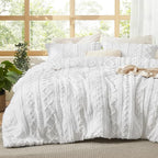 Bedsure Tufted Boho Comforter Set Oversized Queen - Bright White Boho Bed Set, GentleSoft™ 3 Pieces Farmhouse Shabby Chic Embroidery Bedding, Gifts for Woman, Soft Jacquard Comforter for All Seasons