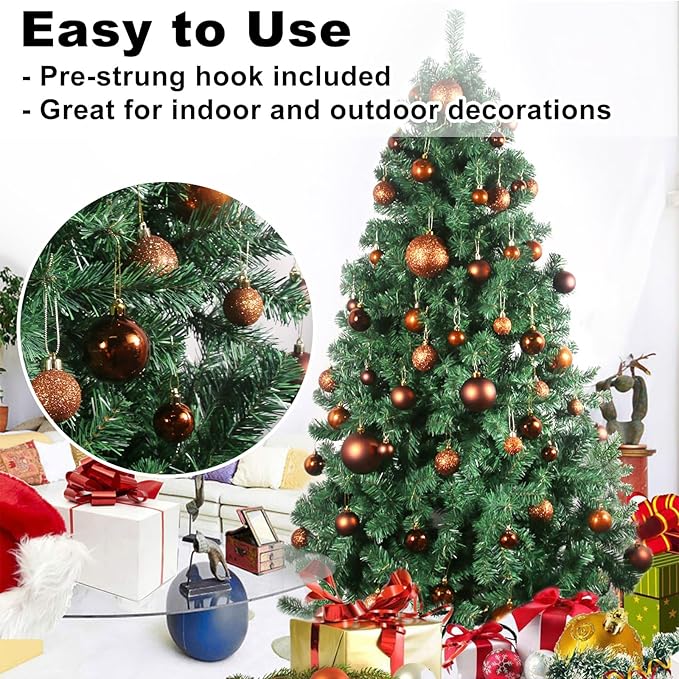 Bronze 1.6" Small Christmas Balls Christmas Tree Decoration Ornaments Shatterproof Hanging Balls for Xmas Tree Holiday Wreath Garland Decor Set of 36pcs Brown Christmas Ornaments