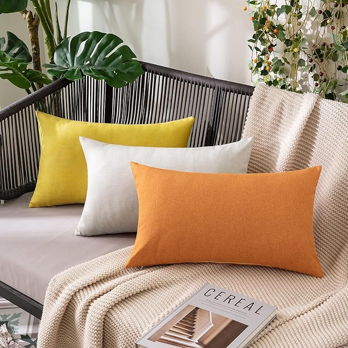 MIULEE Pack of 2 Decorative Outdoor Solid Waterproof Throw Pillow Covers Faux Linen Garden Farmhouse Cushion Cases for Patio Tent Balcony Couch Sofa 20x12 Inch Brown